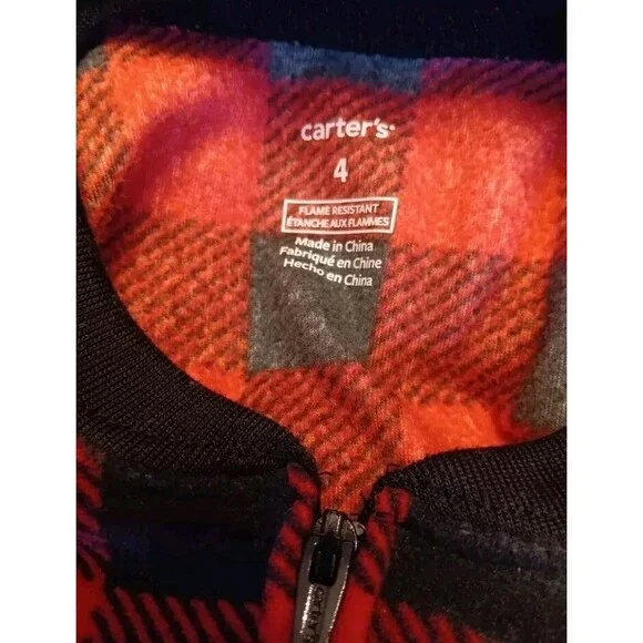 pajamas 4T New Carters Christmas Red Fleece Plaid sleeper Santa Holiday - Picture 5 of 5